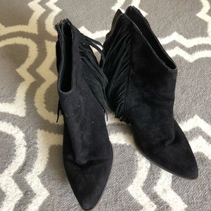Black fringed booties